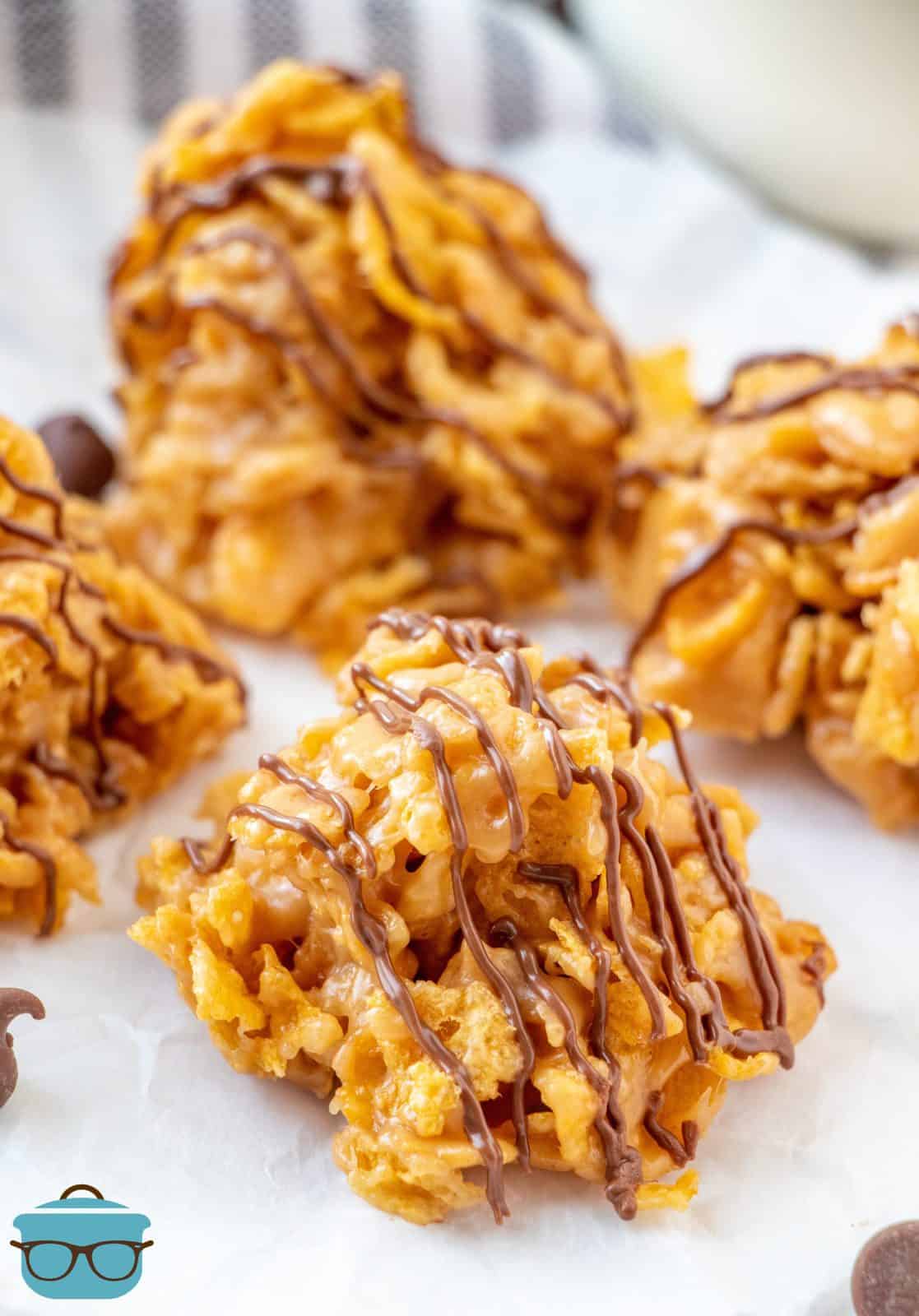Cornflake Cookies on parchment paper.