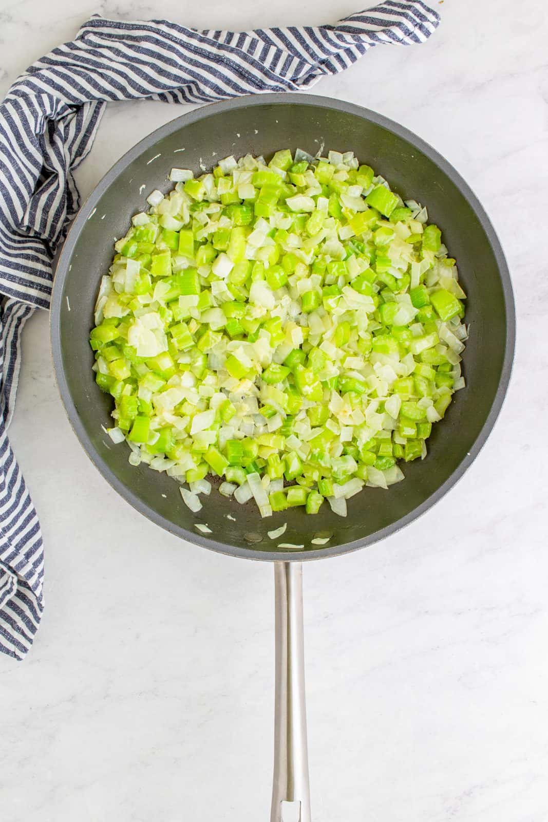 Butter, onion, celery and garlic in sautee pan.