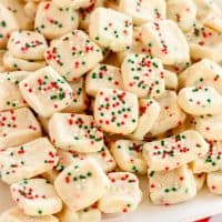Close up of Mini Shortbread Christmas Cookies on platter.