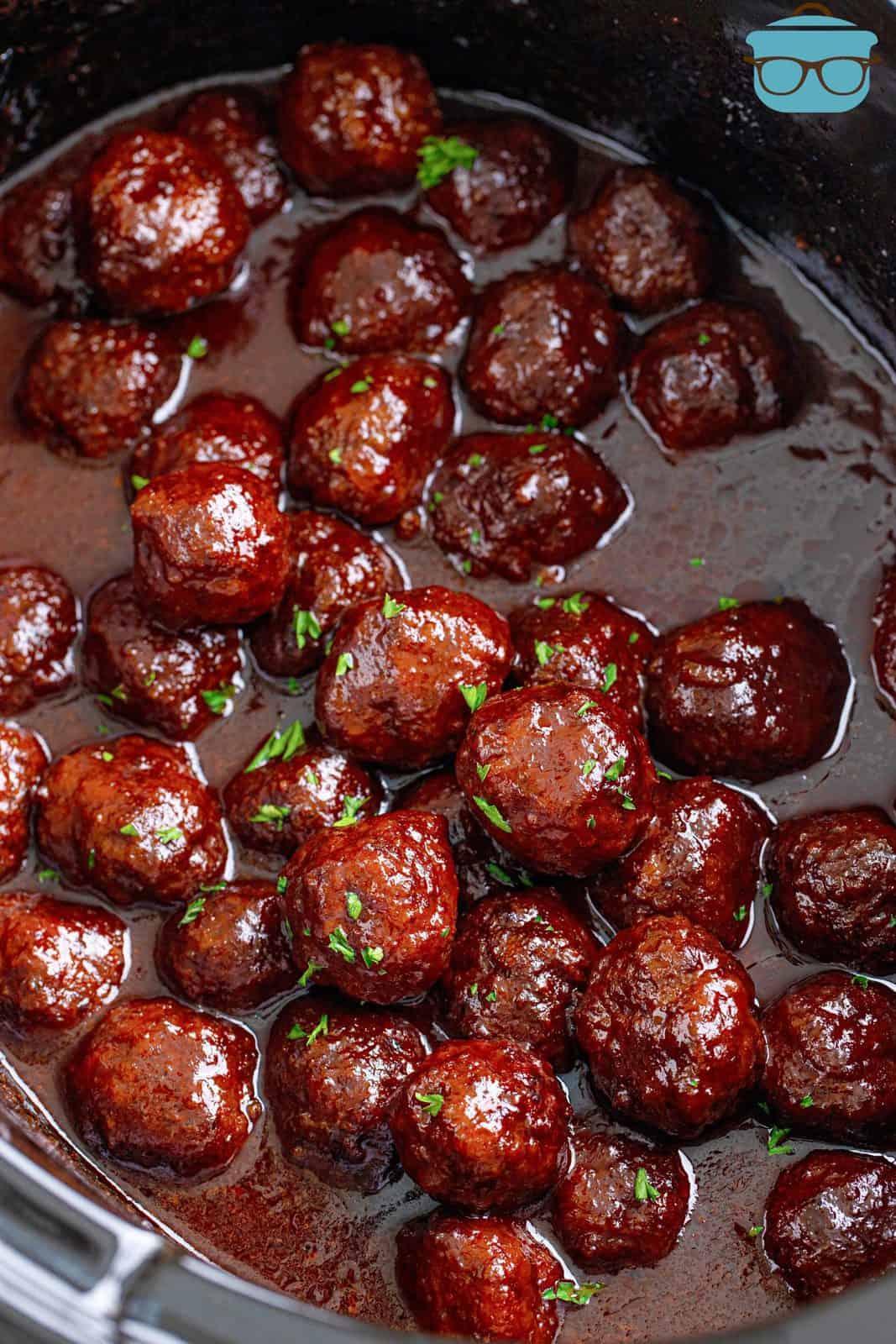 Homemade Grape Jelly Meatballs in crock pot.