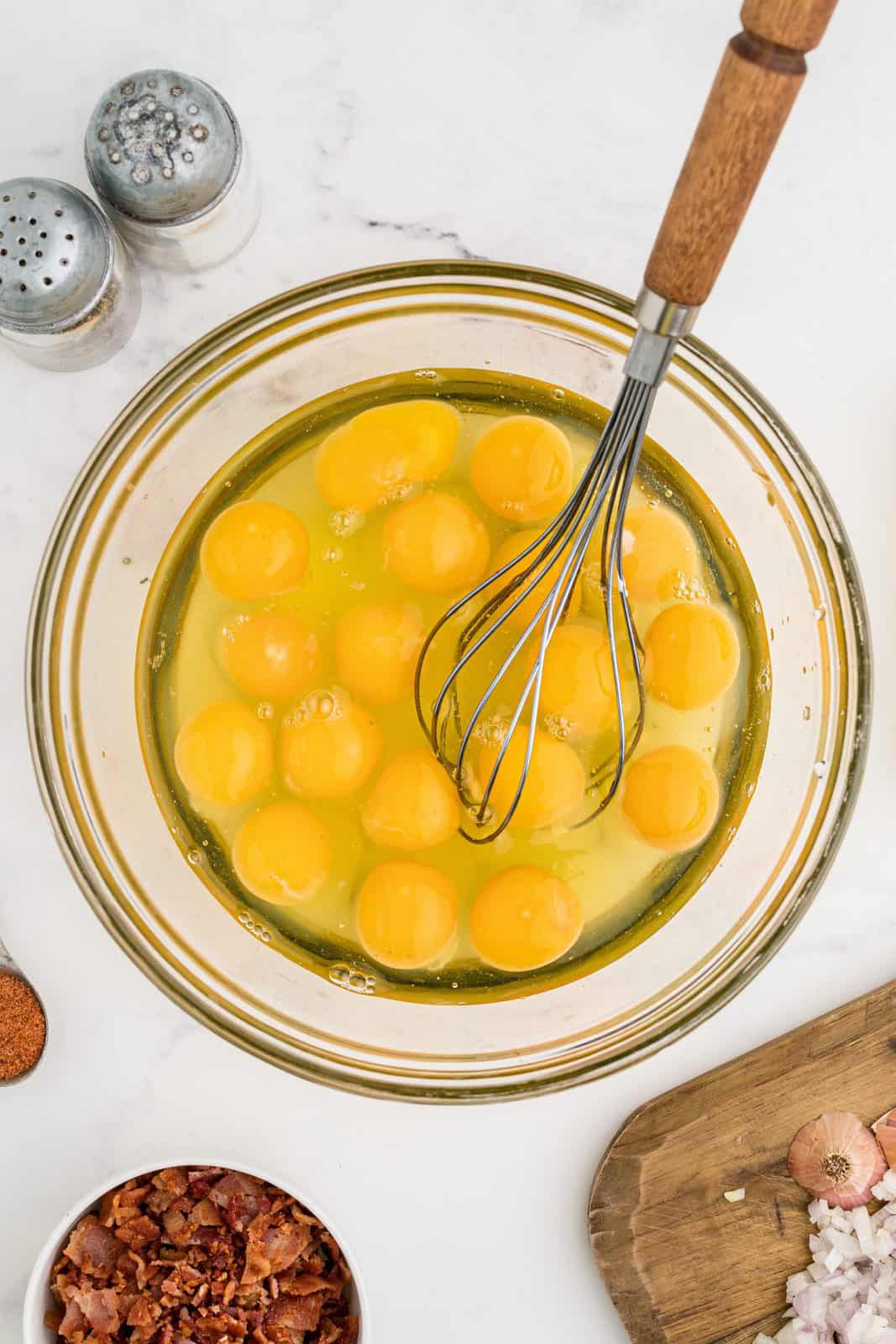 Eggs in large bowl.