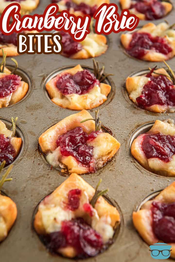 Cranberry Brie Bites shown fully cooked in a muffin tin.