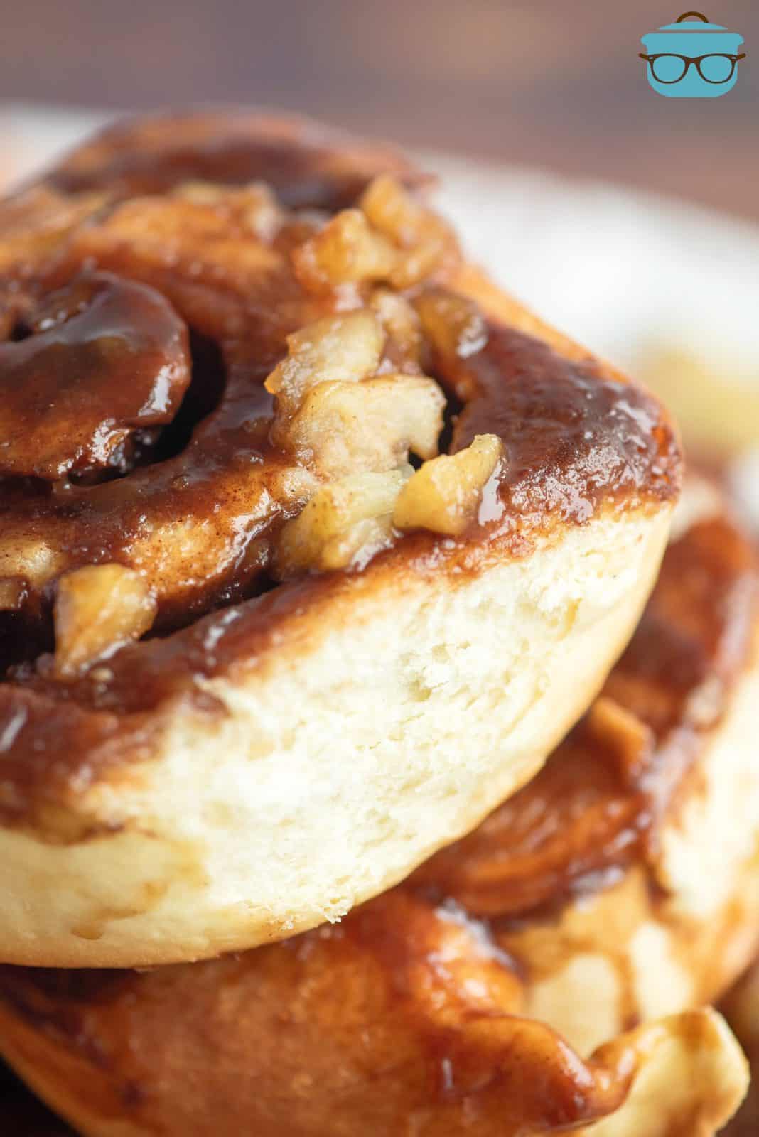 Close up of stacked Apple Cinnamon Buns.