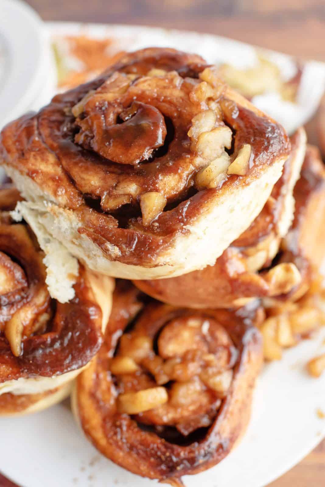 Stacked Apple Cinnamon Buns after baking.