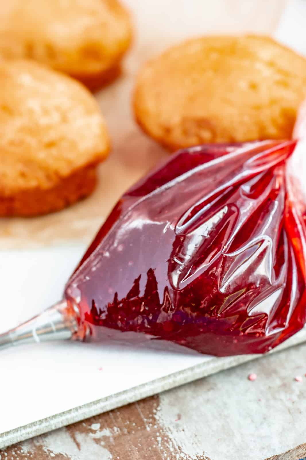 Piping bag filled with jelly.