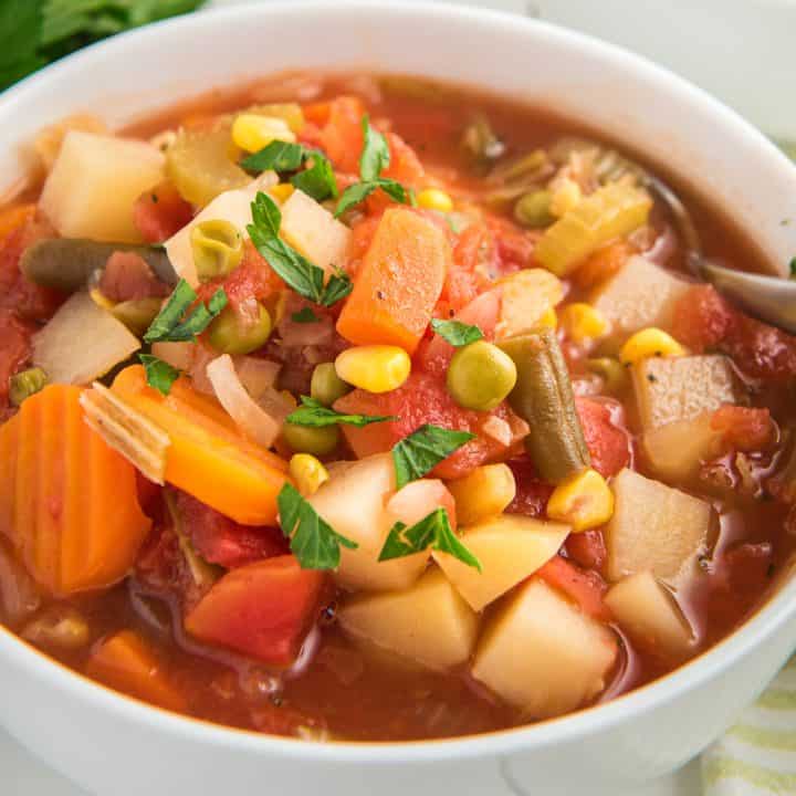 Square image of Crock Pot Vegetable Soup close up.