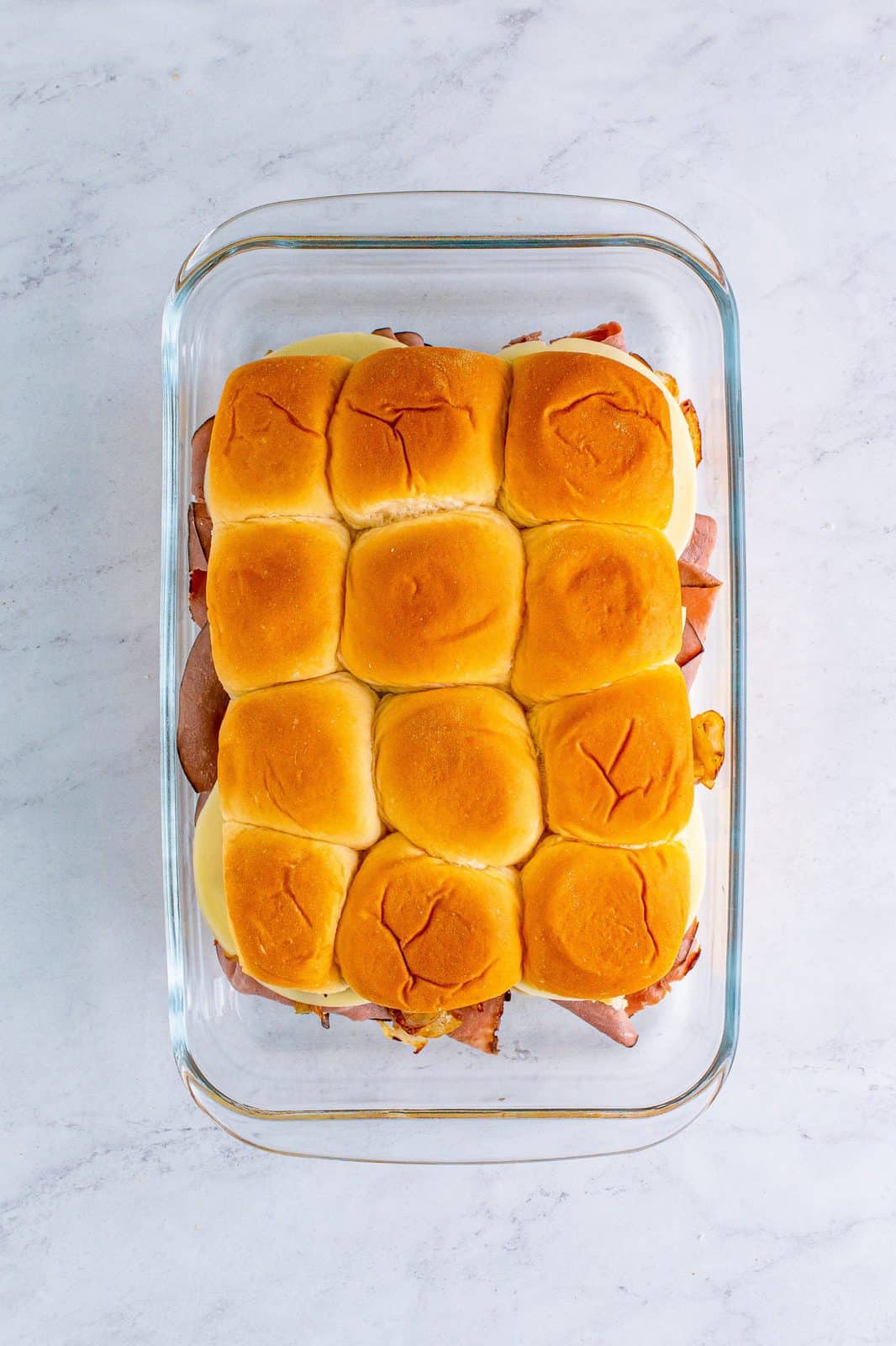 Slider bun tops added to top of sandwiches.