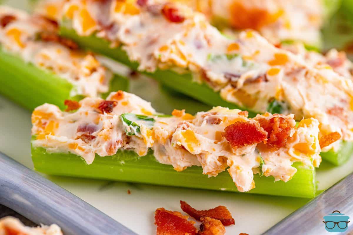 Horizontal picture of Cheddar Bacon Celery Sticks.