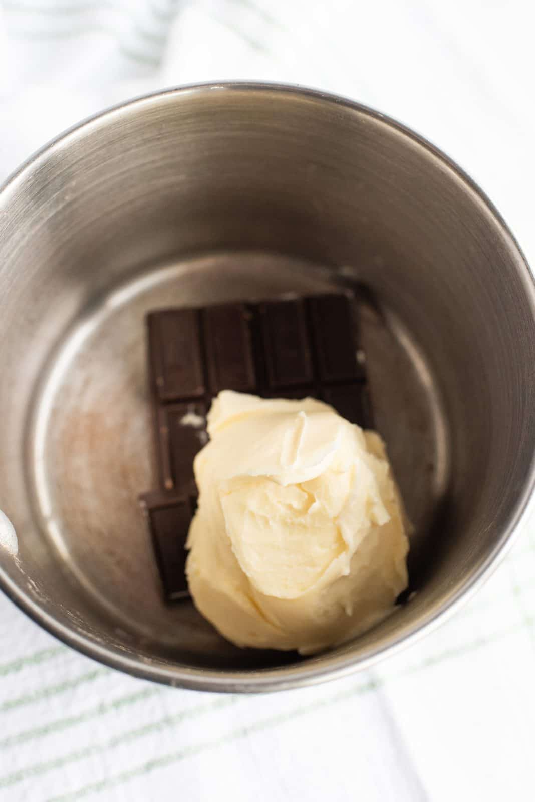 Butter and chocolate in saucepan.