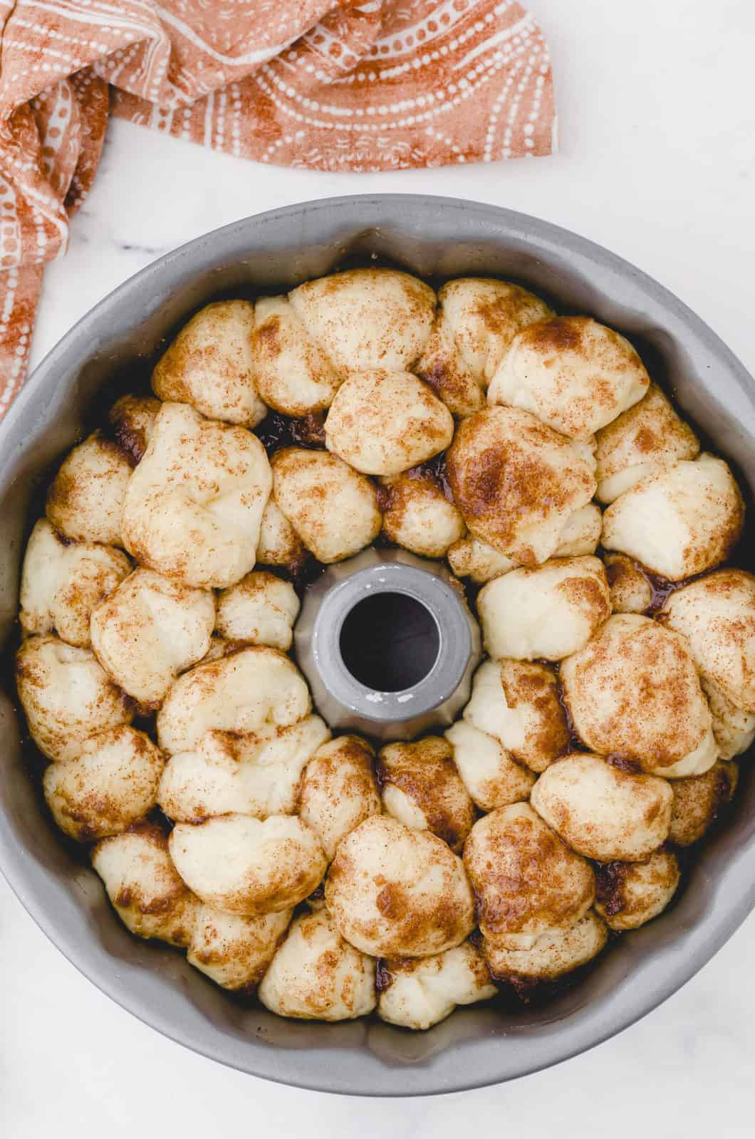 Risen dough in bundt pan.