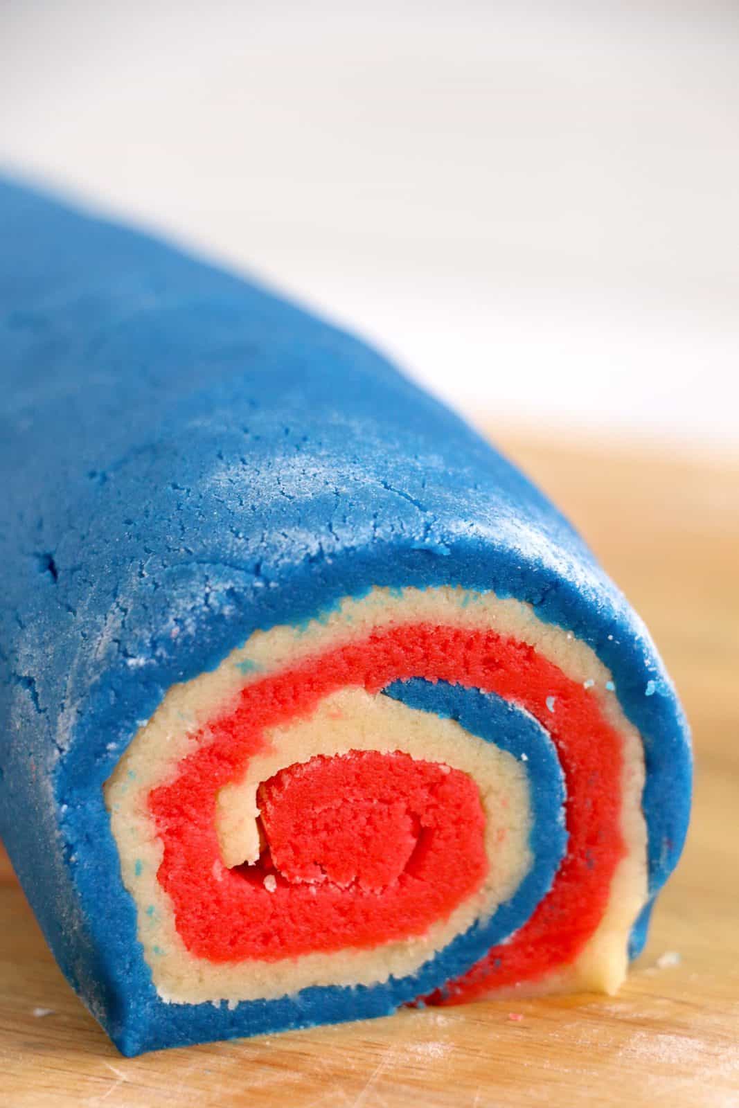 Dough rolled up into a log.