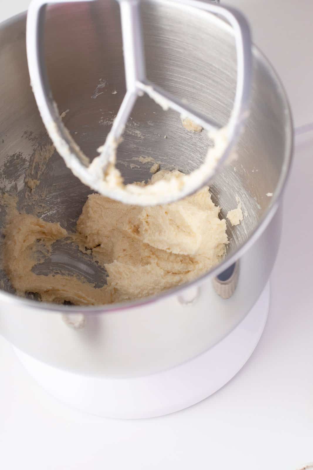Butter and sugar beaten together in stand mixer.
