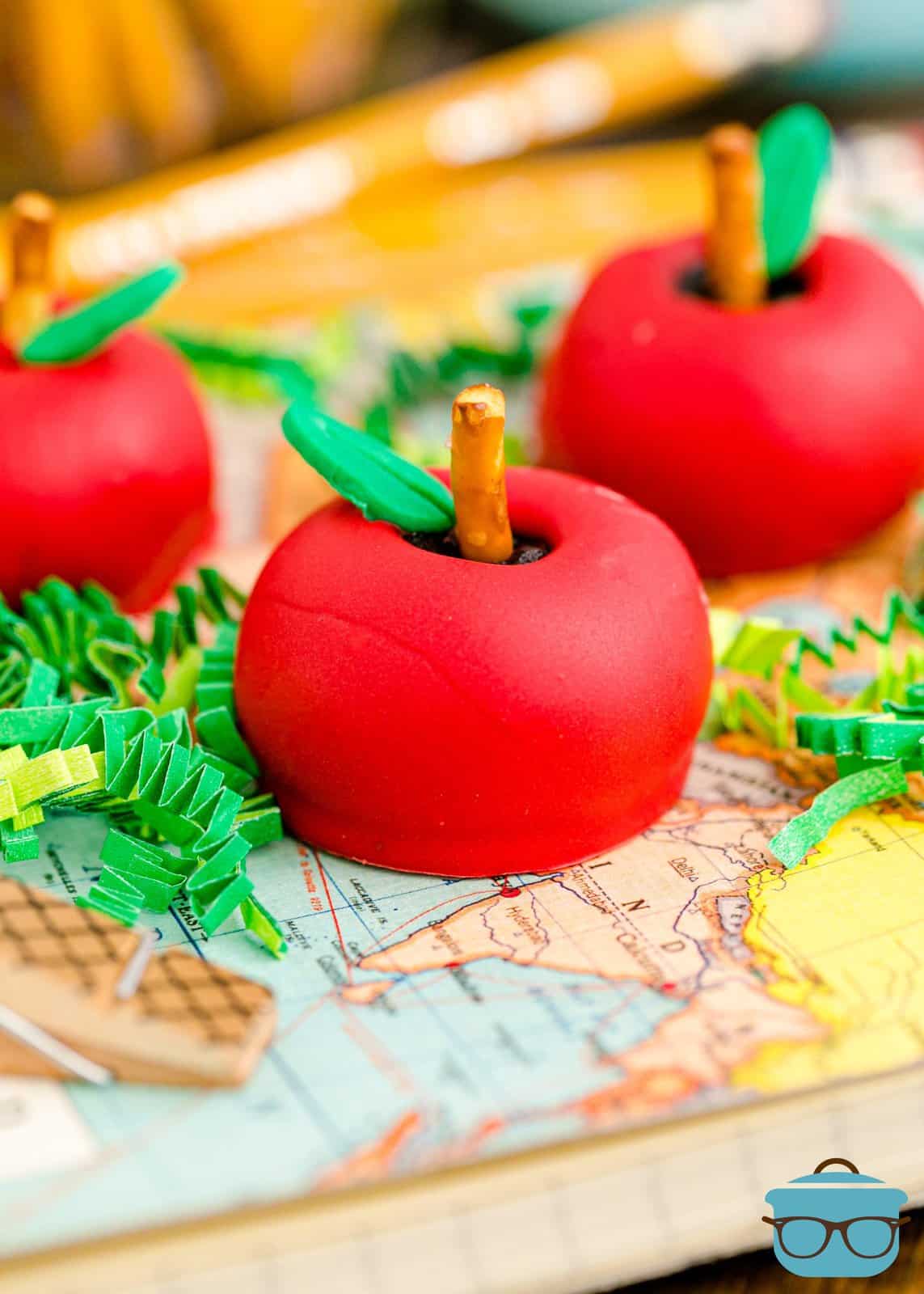 Back-to-School Apple Shaped Oreo Truffles on a map.