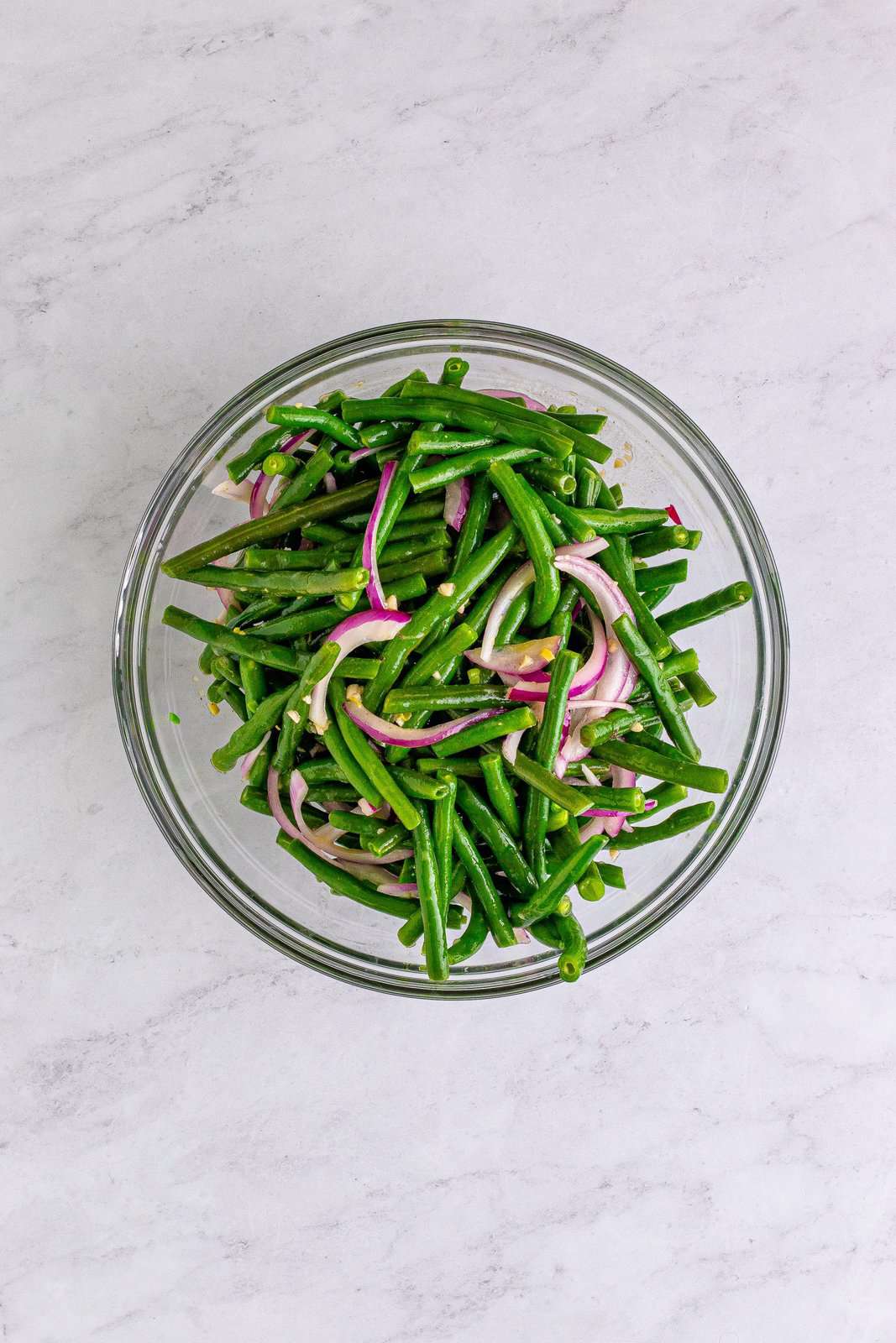 Green beans and onions tossed marinade.