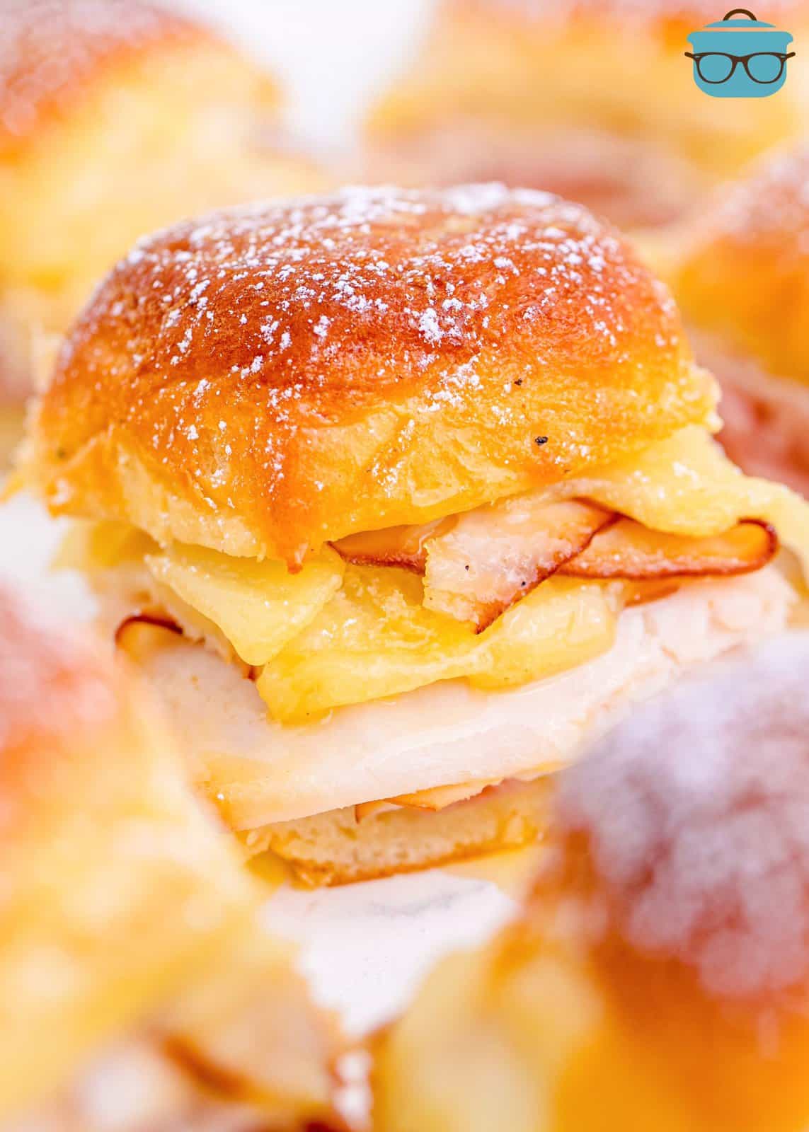 Close up of one of the Monte Cristo Sliders.