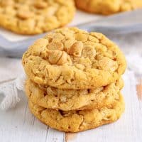Square image of three stacked Peanut Butter Oatmeal Cookies.
