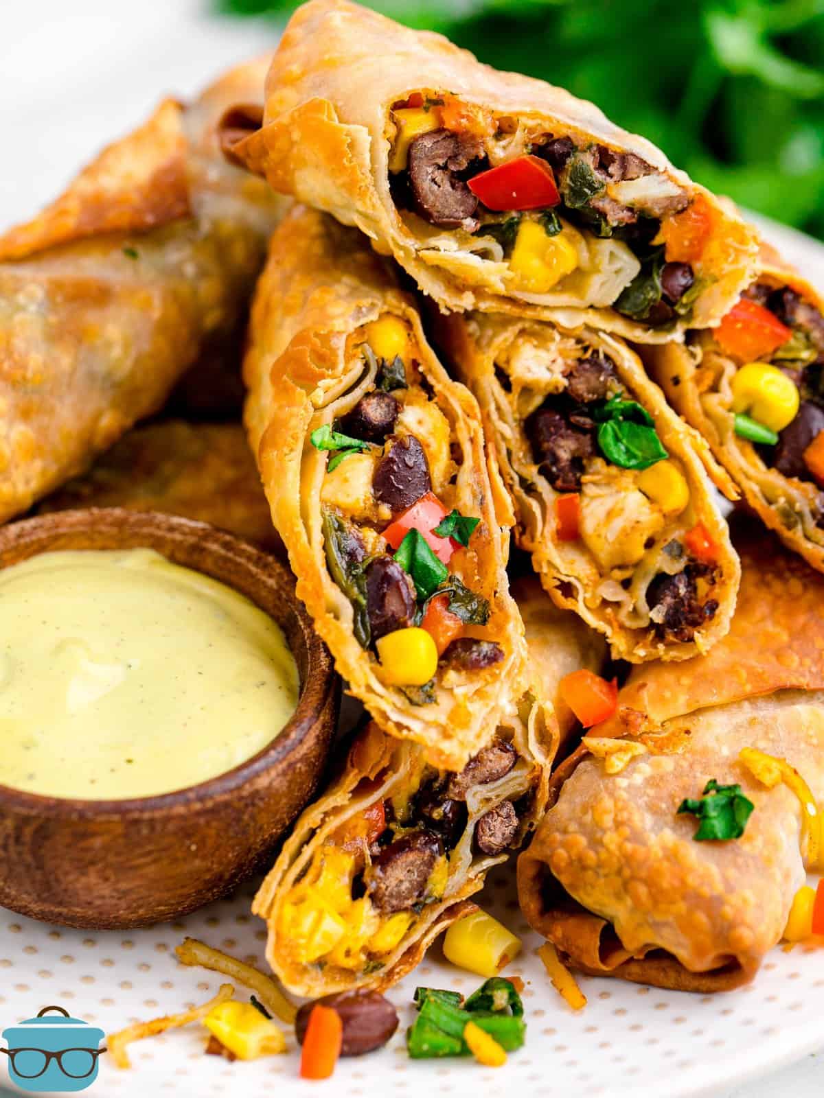 Looking at a few egg rolls with southwestern filling coming out.