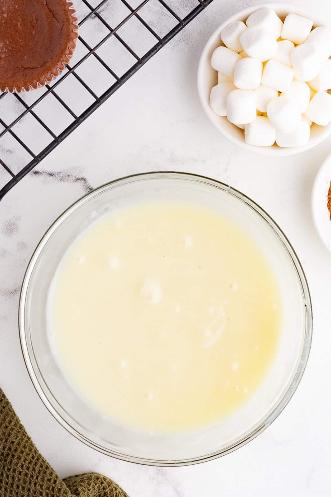 melted white chocolate in a bowl. 