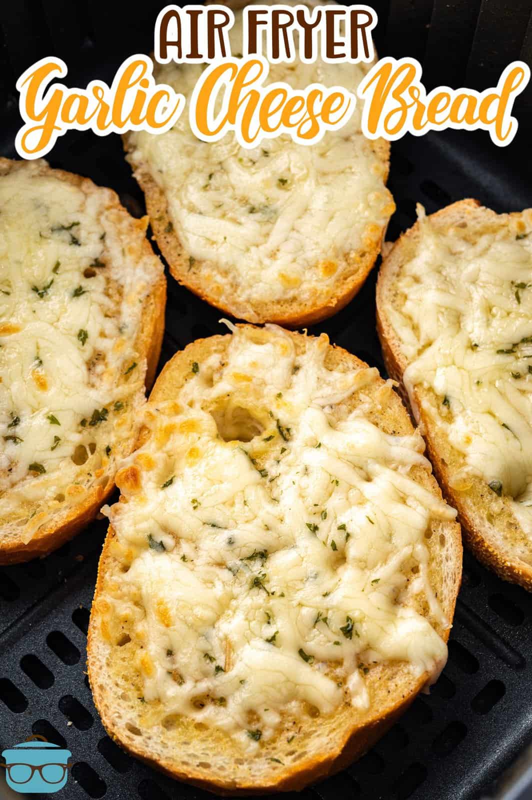 Four slices of Air Fryer Garlic Cheese Bread. 