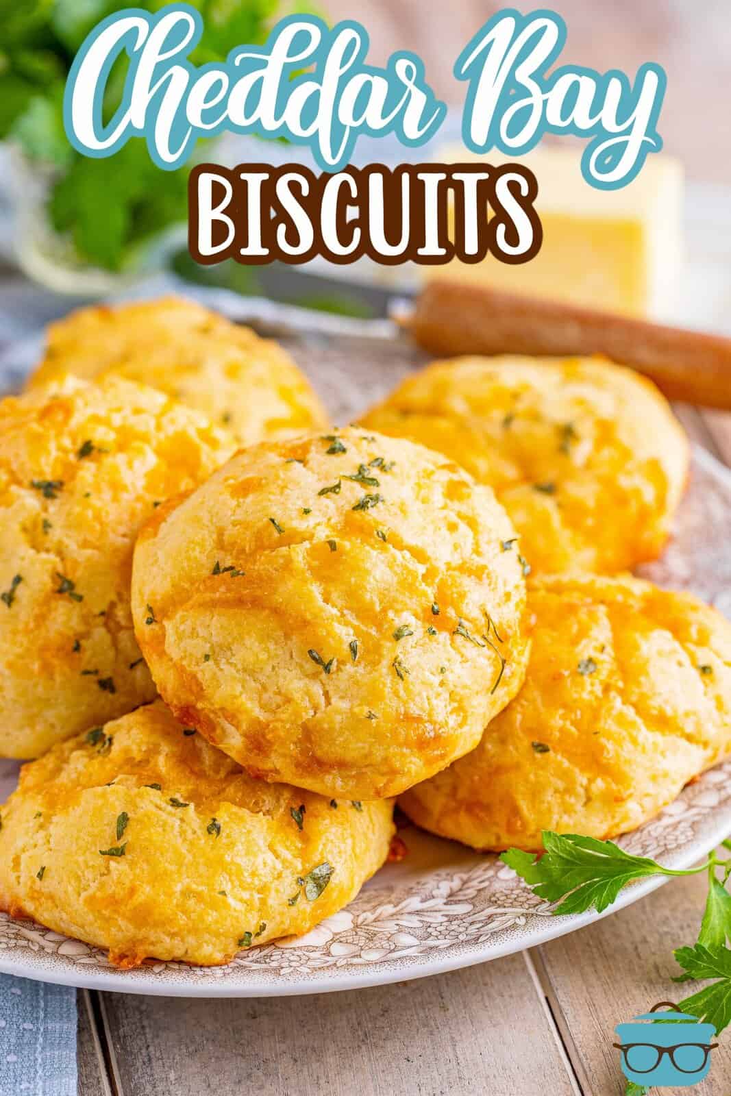A few homemade Cheddar Bay Biscuits that are a copycat from Red Lobster.