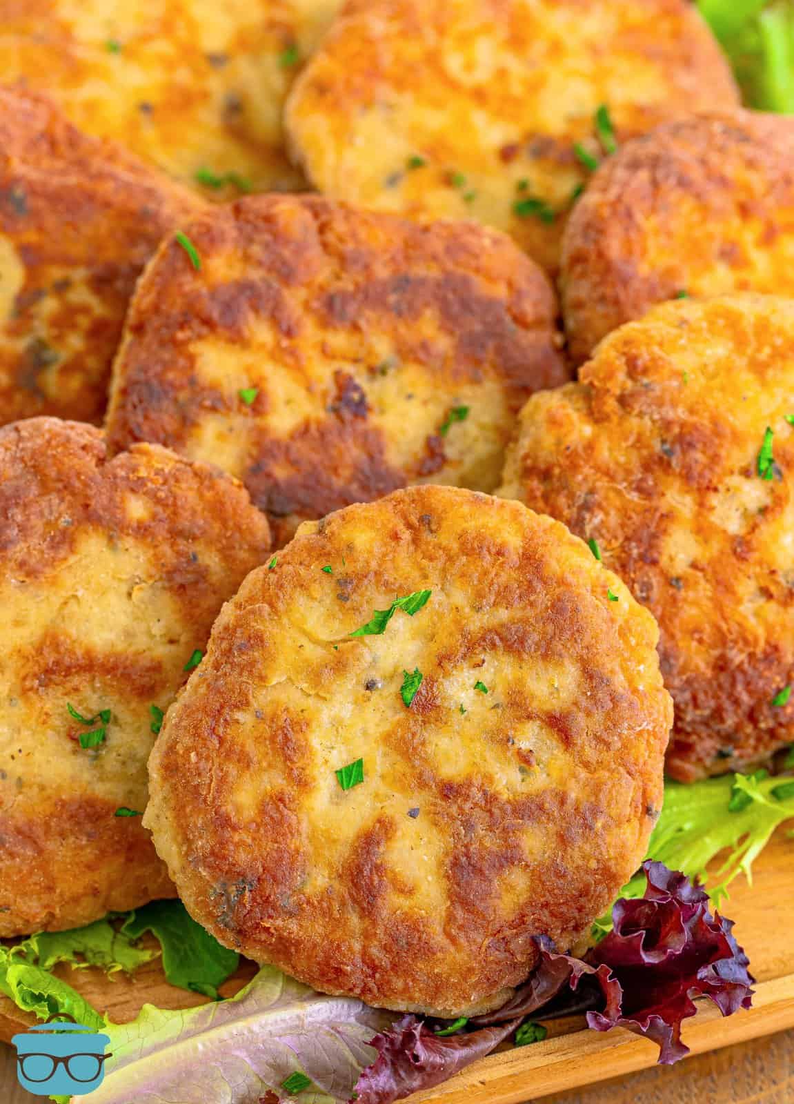 A handful or two of homemade Chicken Patties on a serving platter.