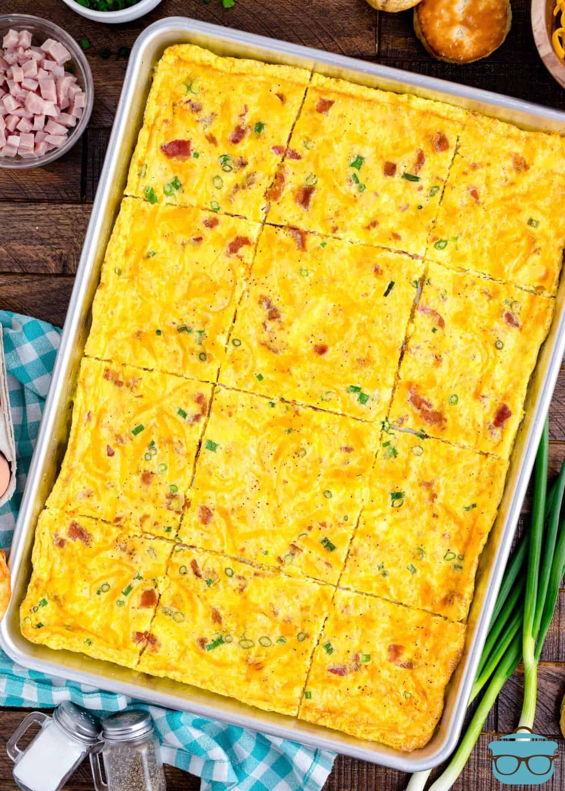 A sheet pan with baked eggs.