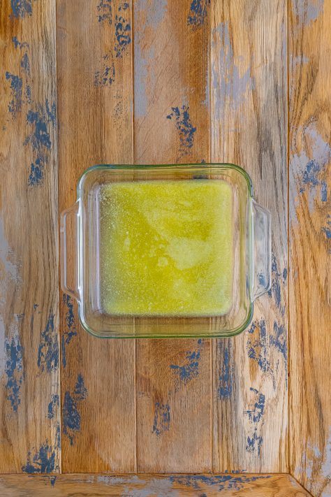 A baking dish of melted butter.