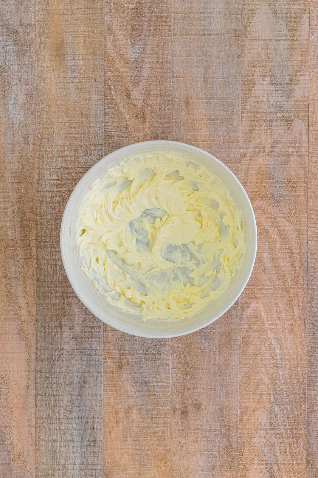 Whipped cream cheese in a bowl.
