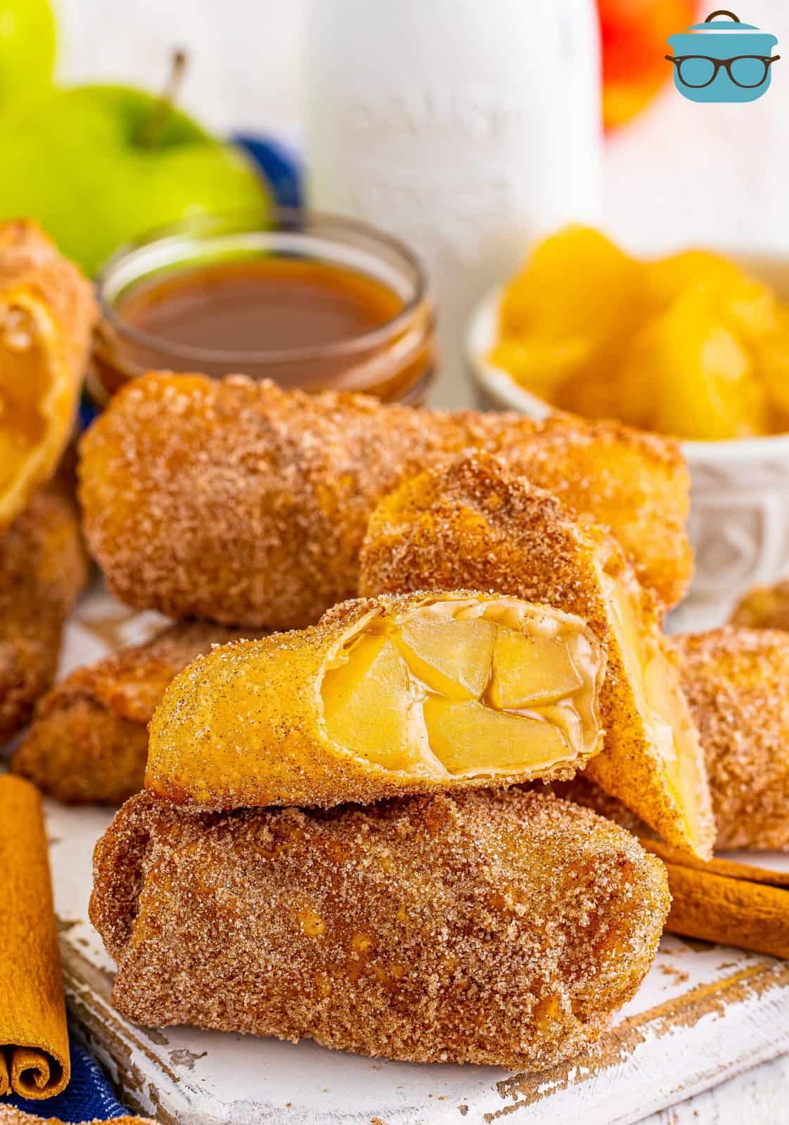A stack of homemade Apple Pie Egg Rolls.