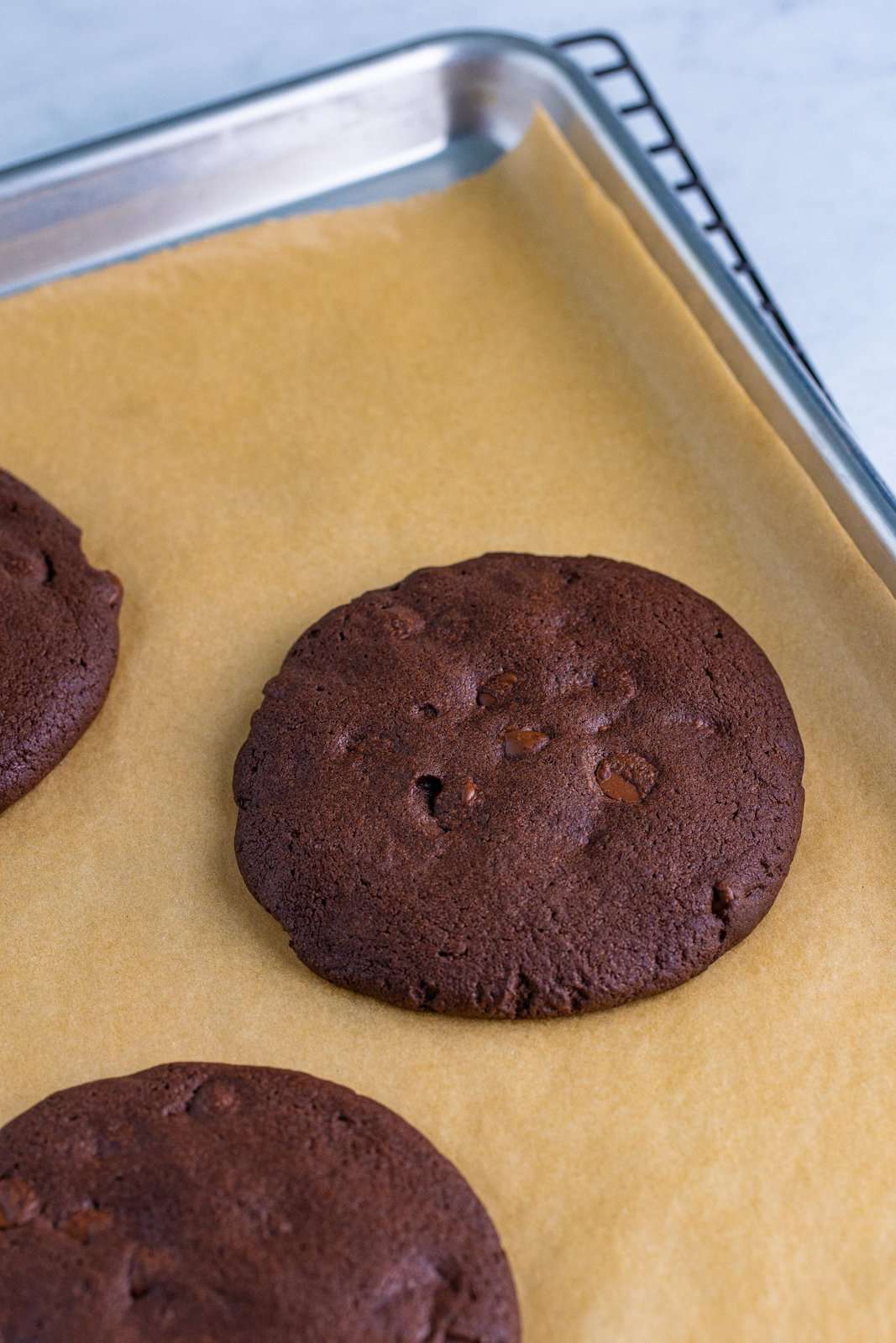 Baked chocolate cake cookies.