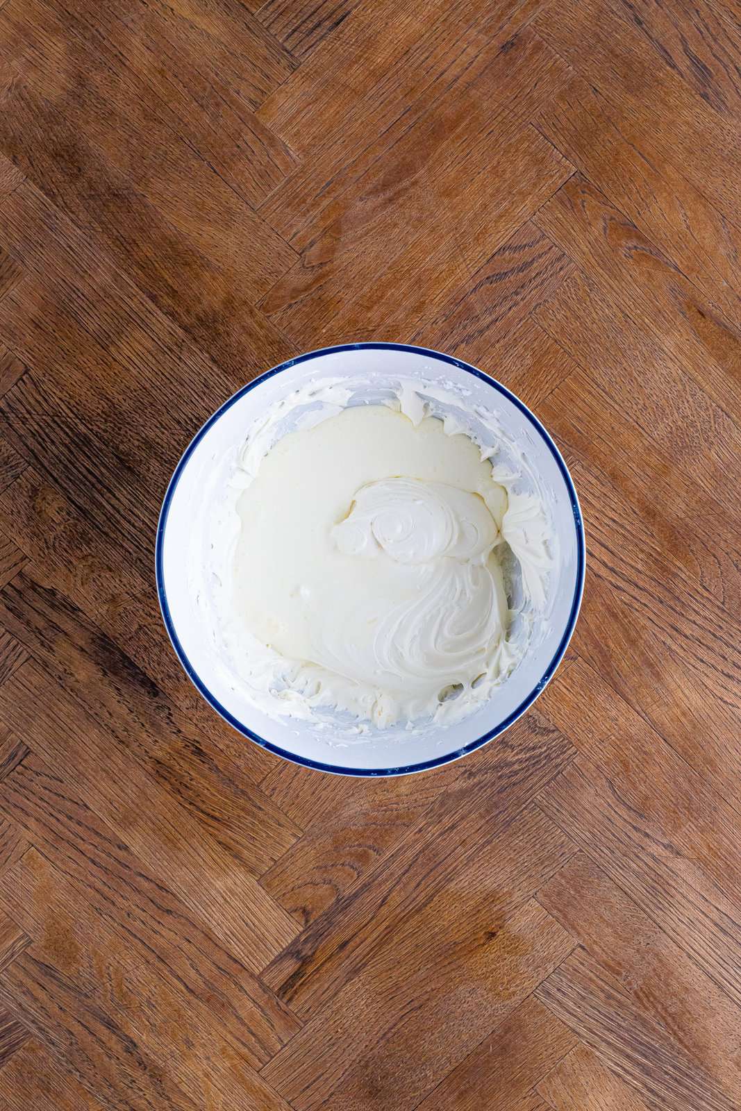 Heavy cream on top of a cream mixture. 