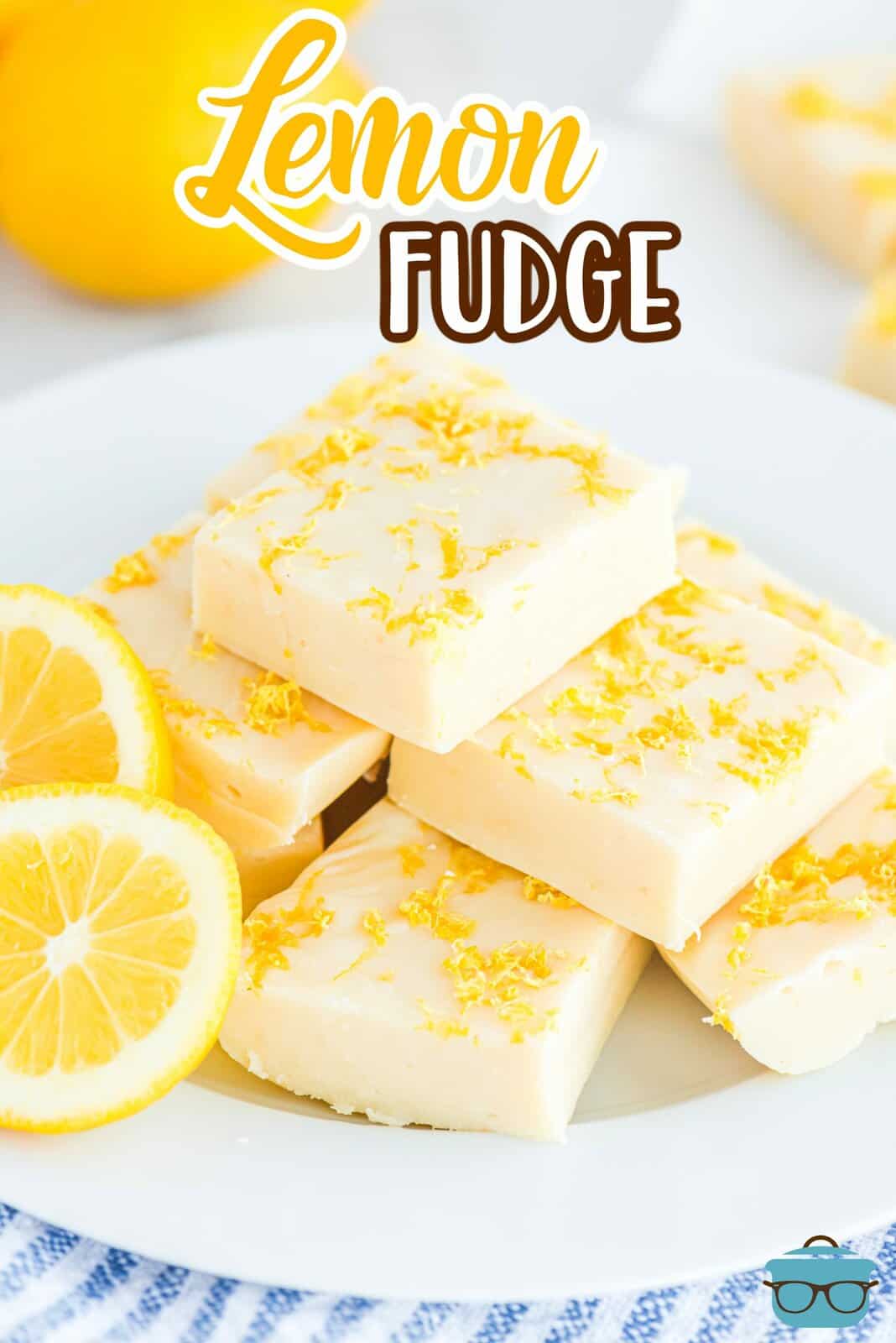 A plate with a stack of lemon fudge.