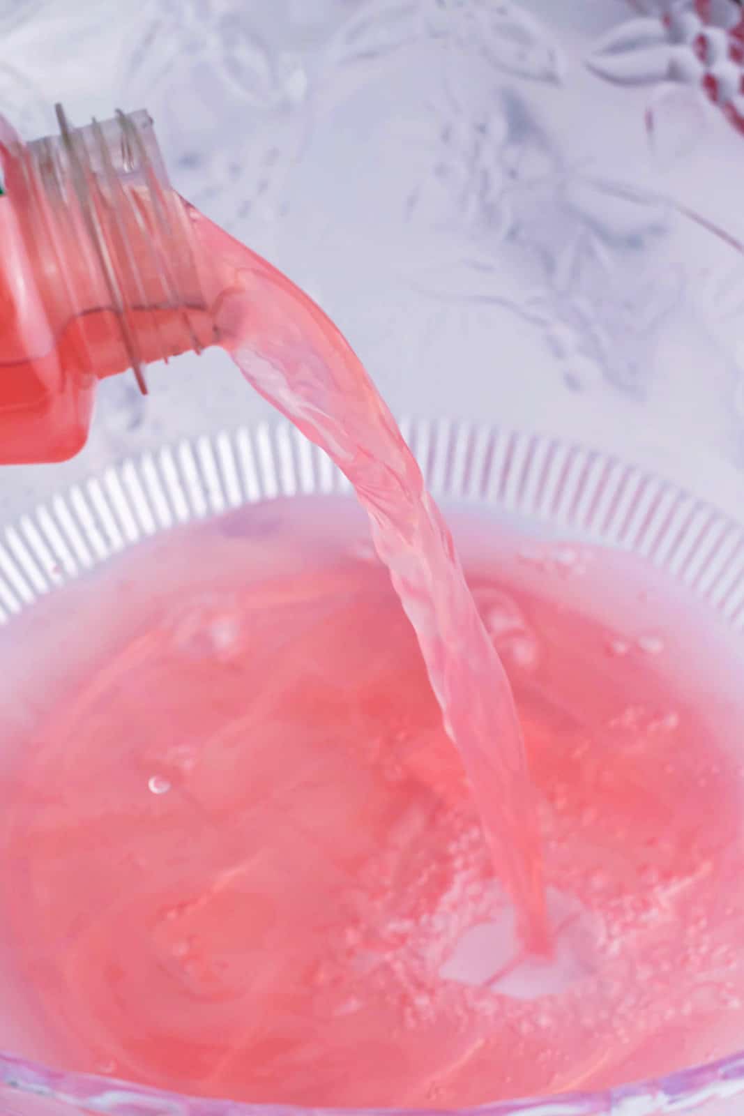 Raspberry Lemonade in a punch bowl.