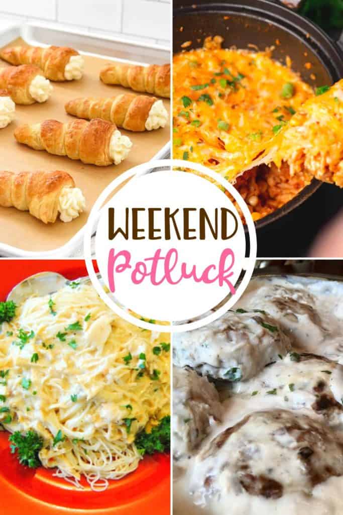 Weekend Potluck featured recipes include: Homemade Cream Horns, One Pot Southwest Chicken & Rice, Slow Cooker Creamy Italian Chicken and Poor Man's Hamburger Steaks.