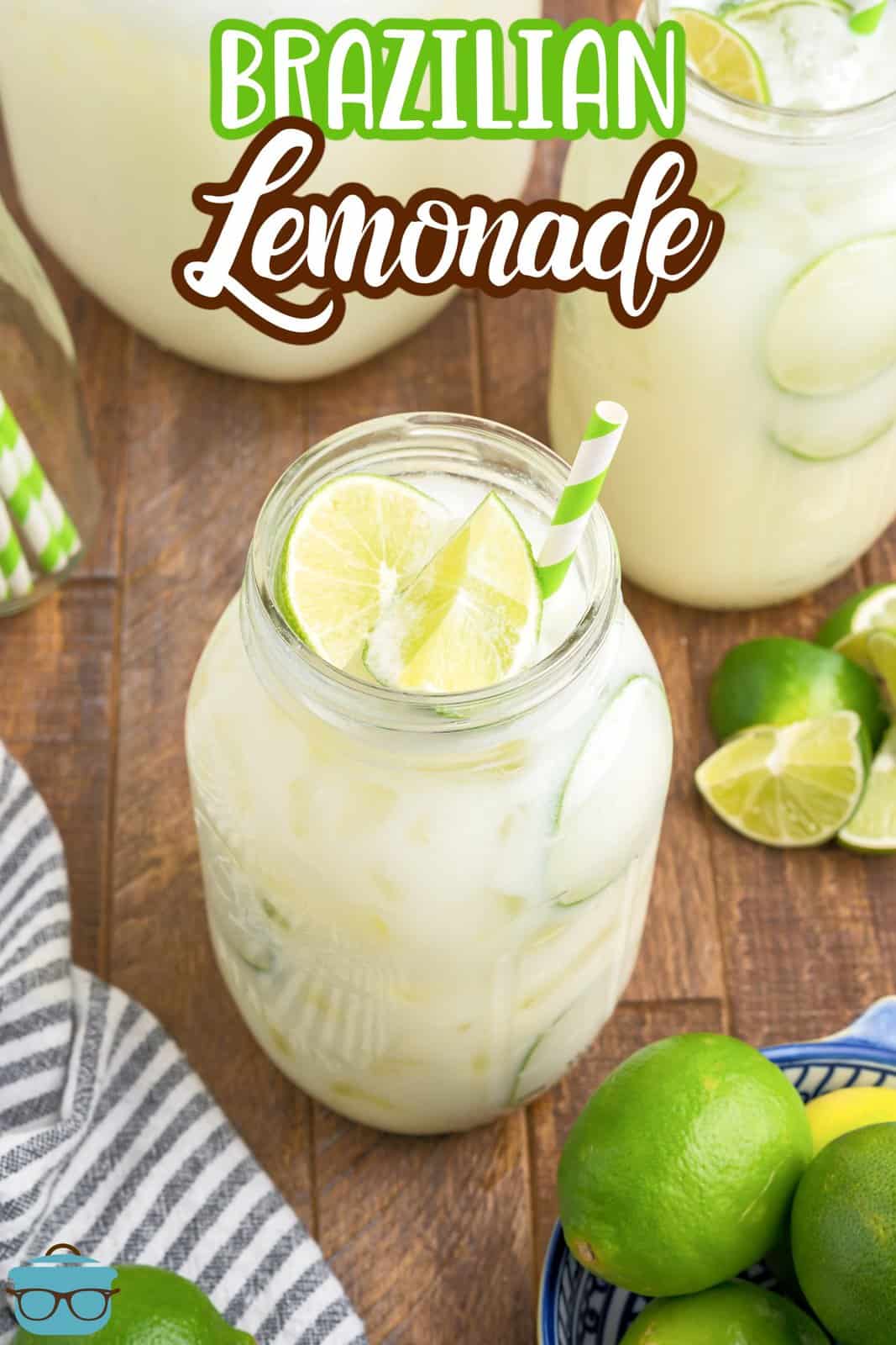 Looking down on a homemade fresh Brazilian Lemonade, limonada.