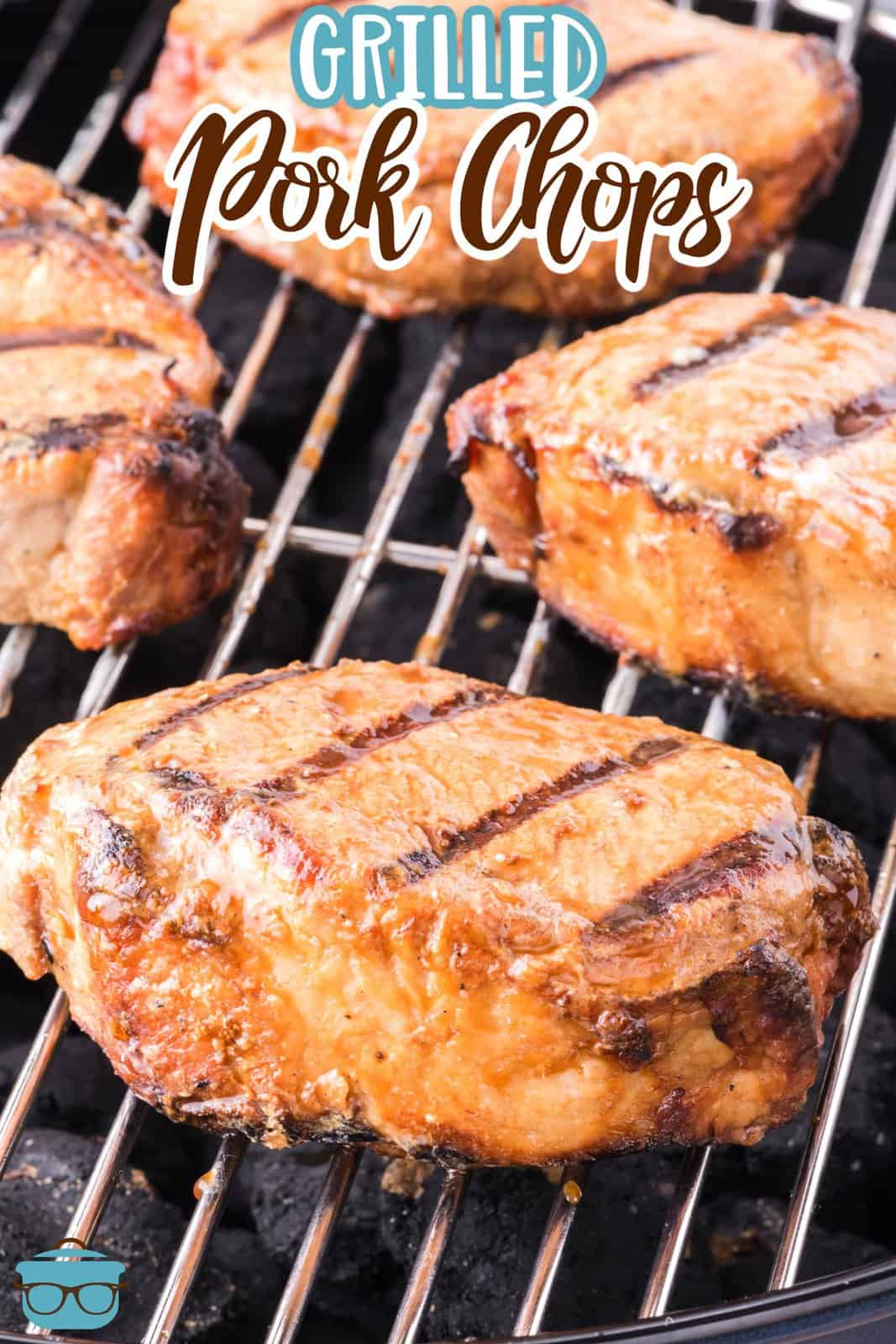 A grill grate with Grilled Pork Chops.