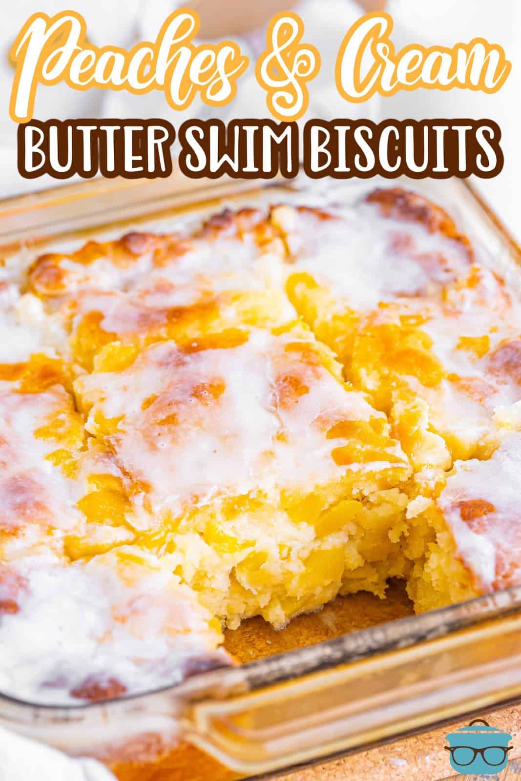 Peach Butter Swim Biscuits in a baking pan.