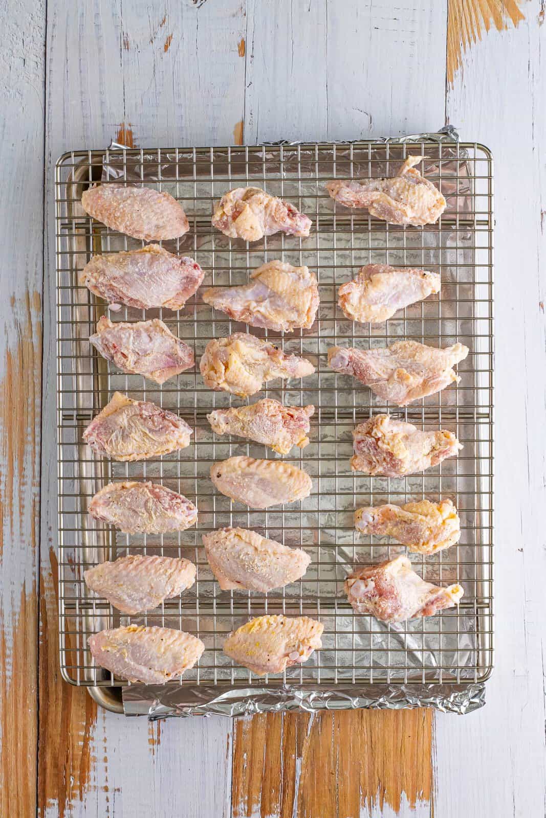 A rack of seasoned chicken wings.