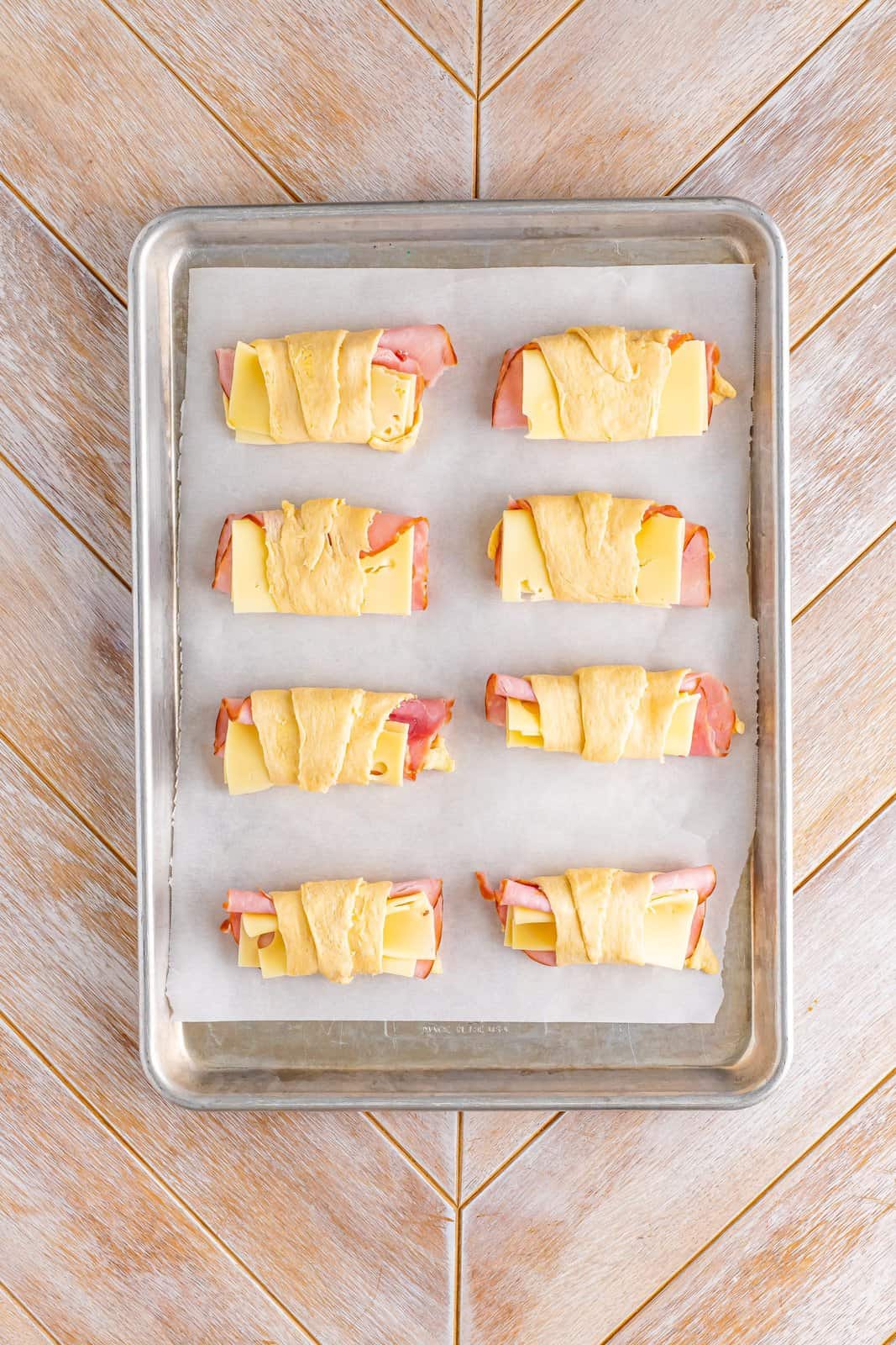 Rolled up Ham and Swiss cheese rolls 