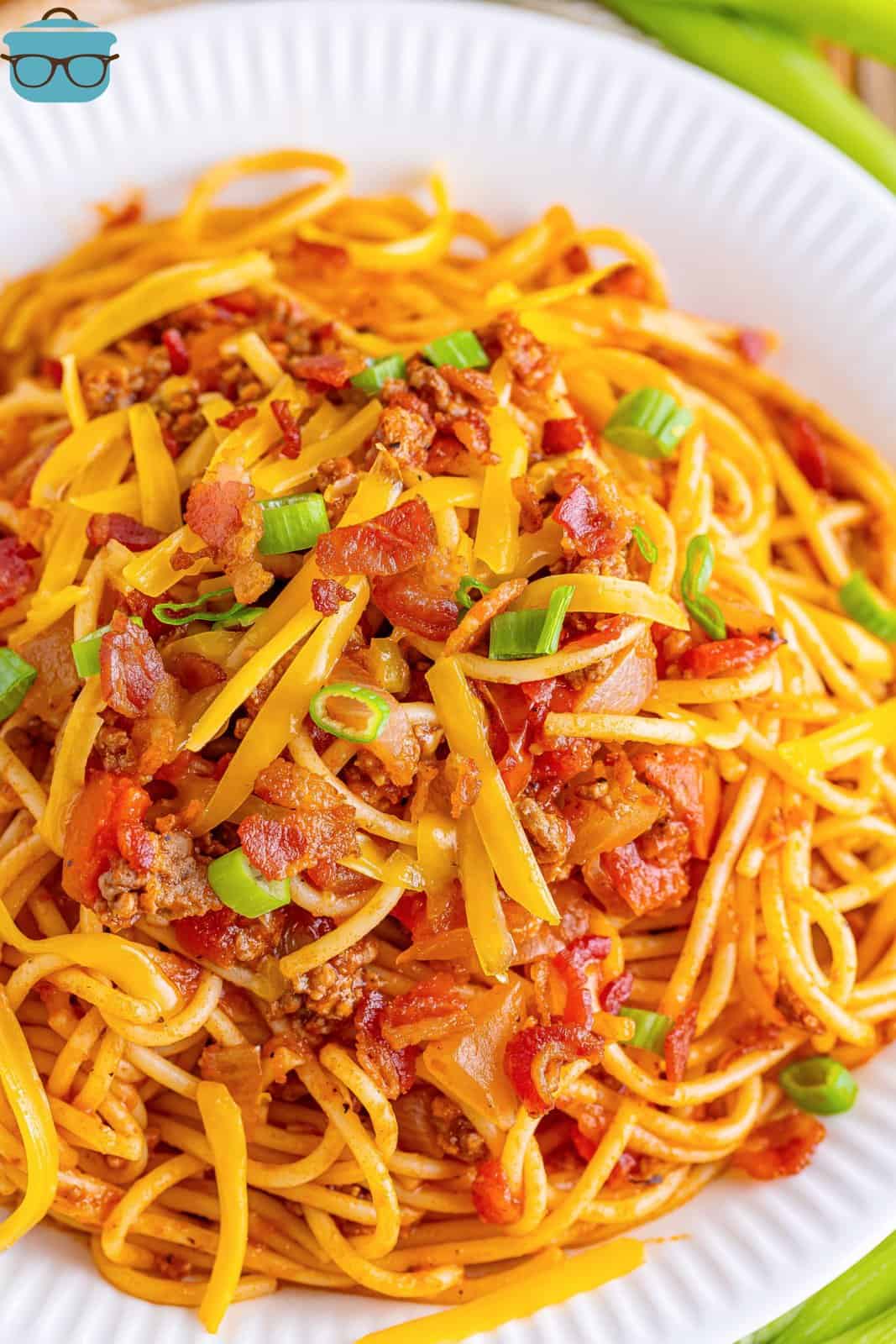A large plate of Cowboy Spaghetti.