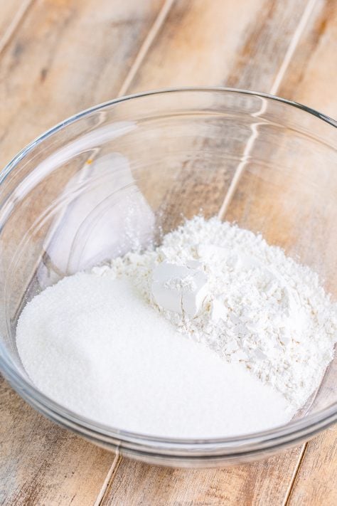 flour and sugar in a bowl.