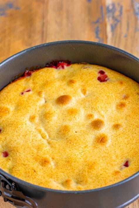 A baked upside down cake in a cake pan.
