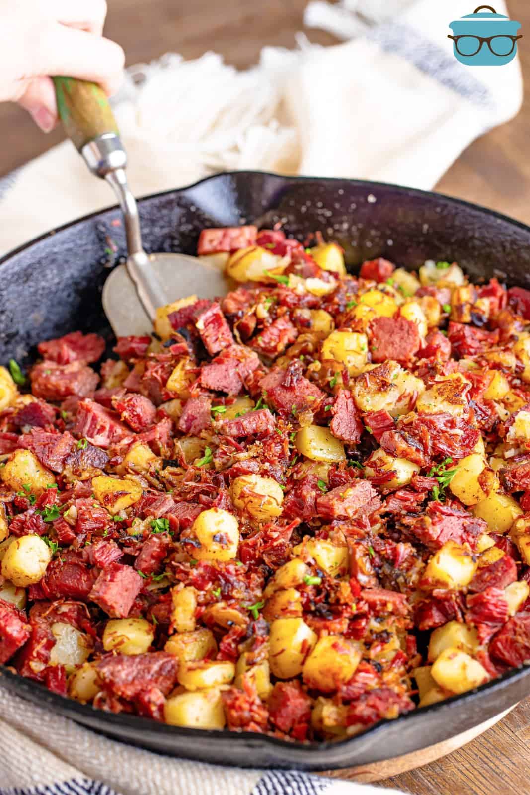 A skillet of homemade Corned Beef Hash.