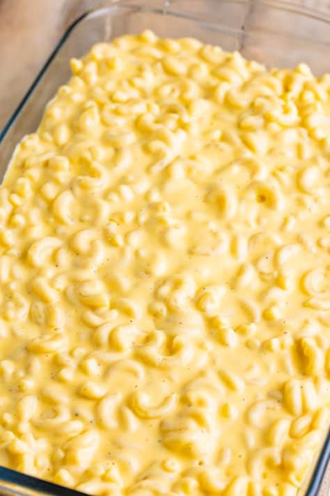 Macaroni and cheese in a baking dish.