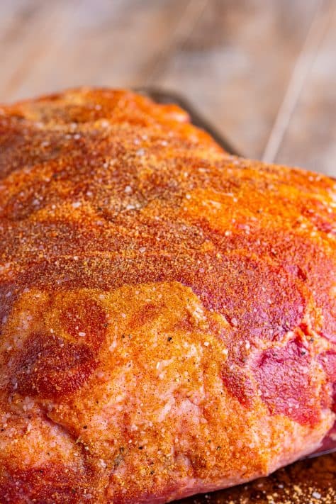A pork roast with a homemade seasoning rub.