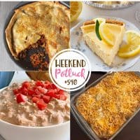 Weekend Potluck featured recipes: Easy Hobo Casserole, Lemon Cheesecake, Flaky Empanada Beef Pie and Boat Dip!