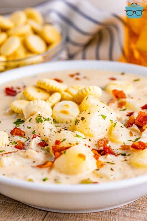 Looking at a bowl of homemade Clam Chowder.