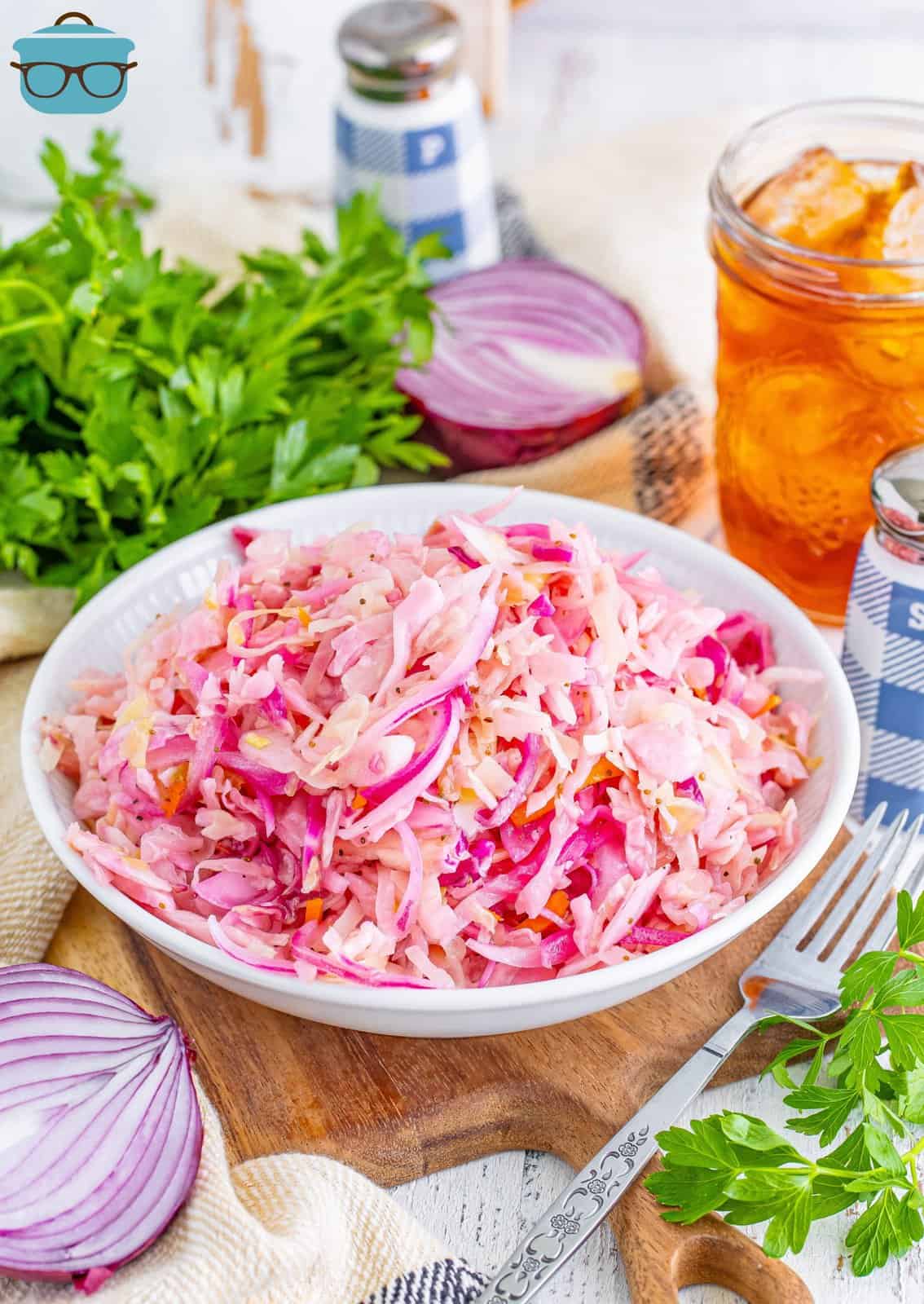 A bowl of homemade Marinated Cole Slaw.