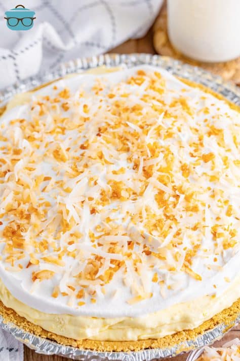 Looking down on a finished Coconut Cream Pie.