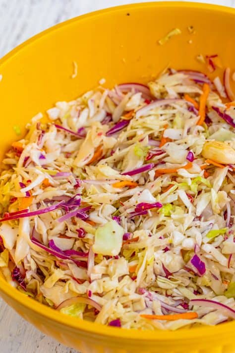 Marinated slaw in a bowl.